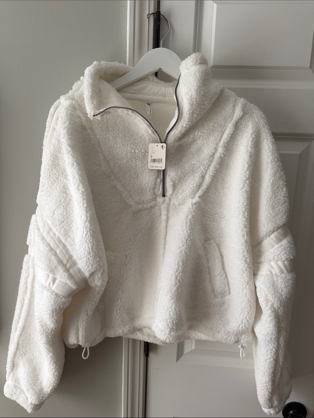 Free People White Sherpa Half-Zip Pullover Jacket